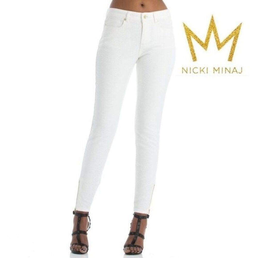 Nicki Minaj Women’s Mid Rise Snake Textured Denim Ankle Zip Pants
